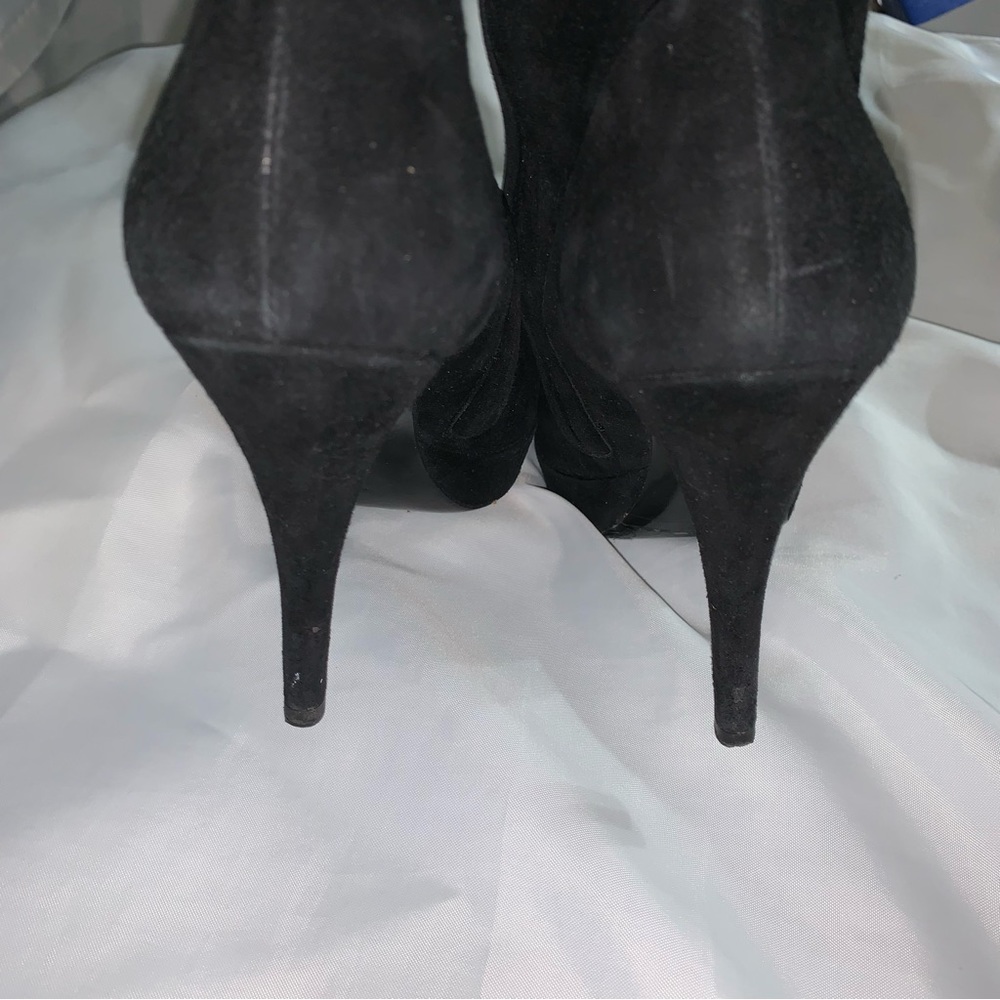 LOUIS VUITTON size 37.5 black SUEDE platform stilleto BOOTS w/patent leather - Picture 5 of 12